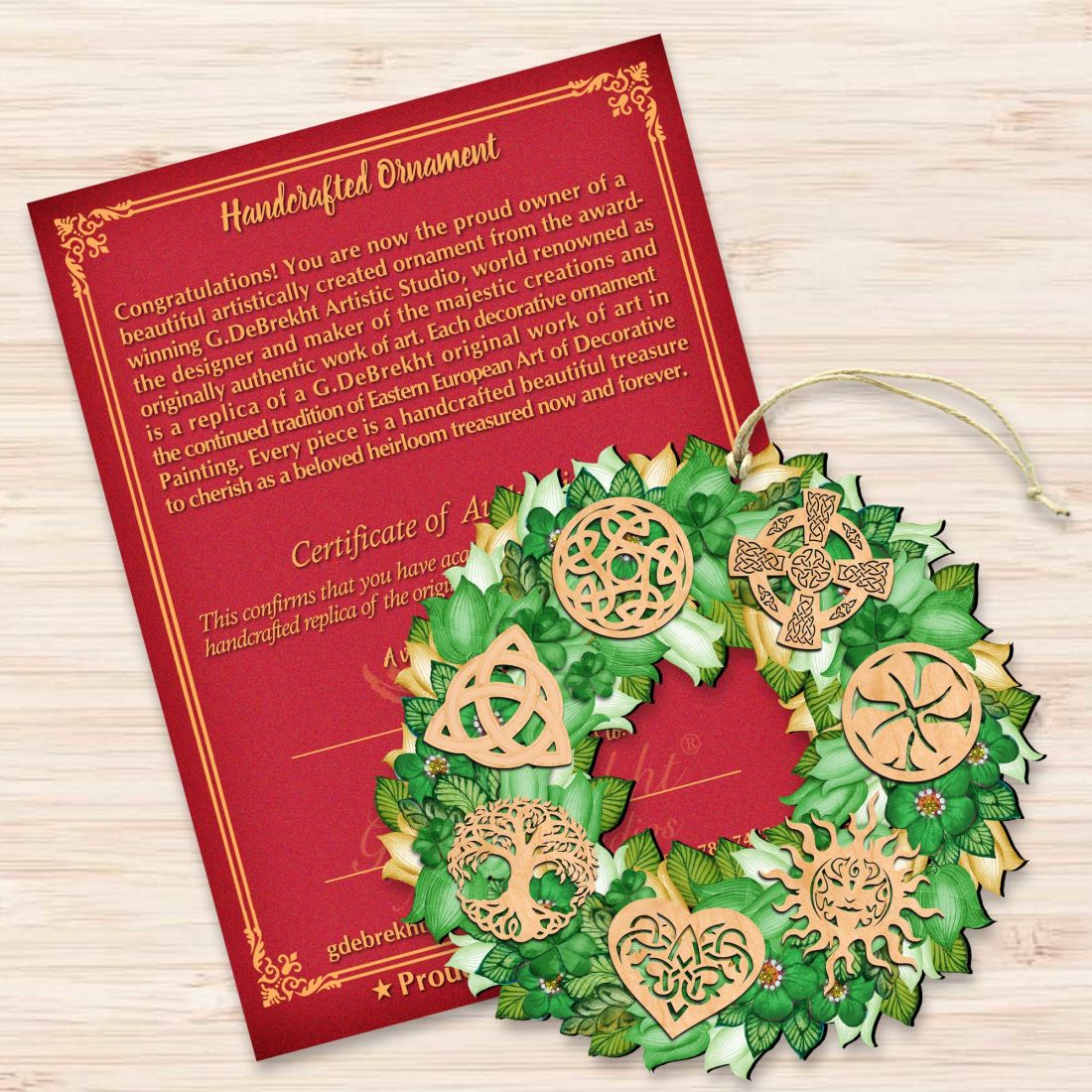 Irish Celtic Wreath Wooden Ornaments by G. DeBrekht - Celtic Decor - 8185319