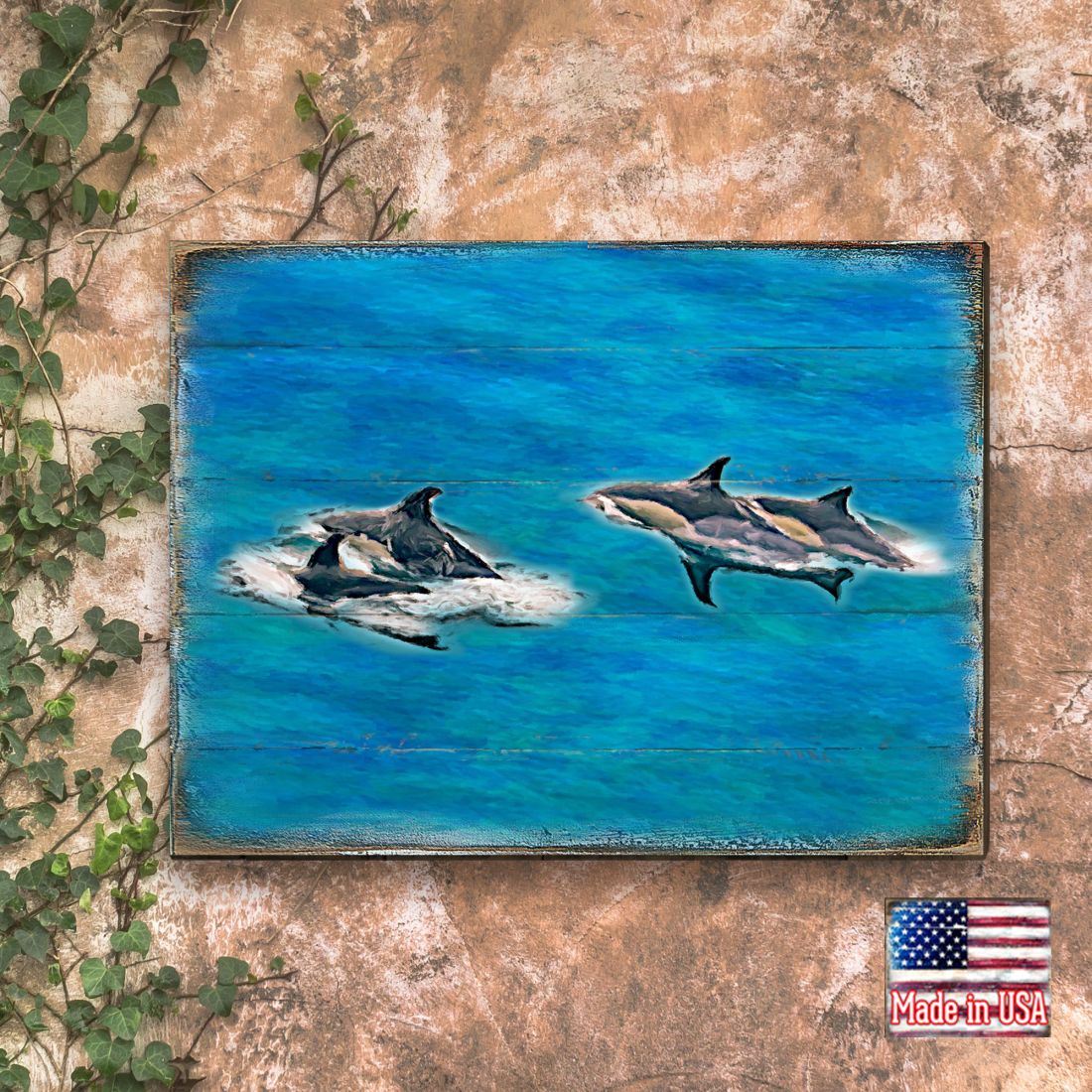 Orcas de Spearman Shamus, arte de pared costero de madera de Nature Wonders - Decoración costera de vida marina - 95255B