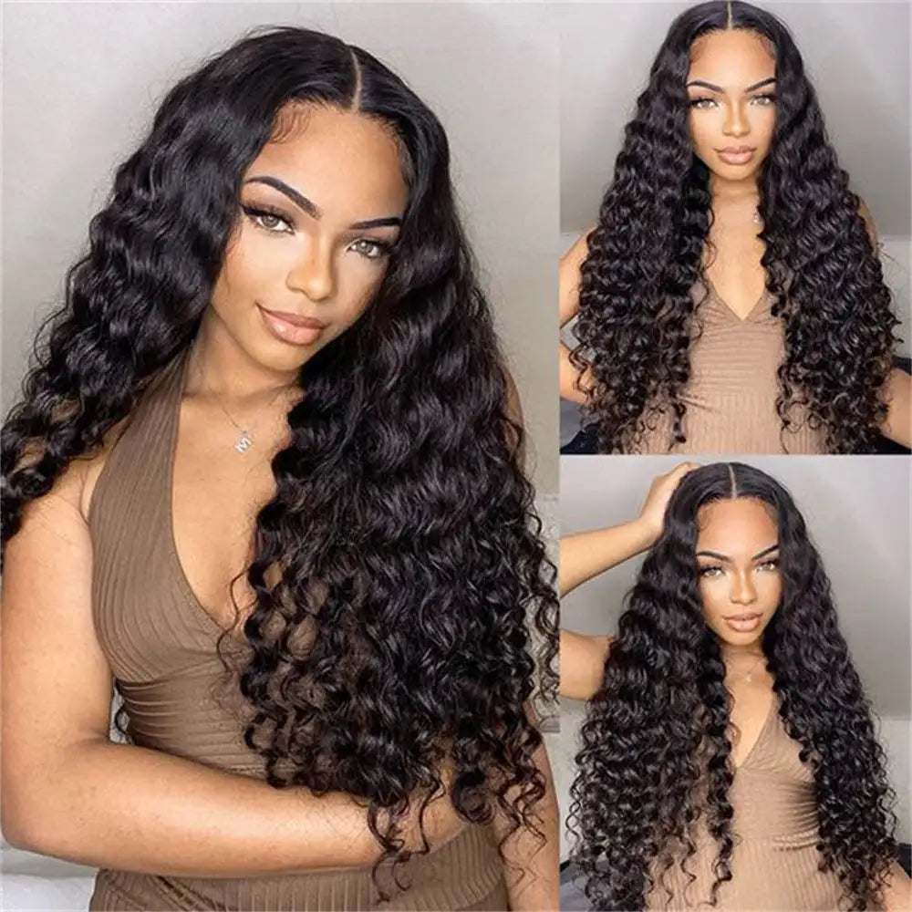 Real Person Wig 13 4 Lace Deep Rolled Wavy Human Hair Wig Natural Hair - Lootquake