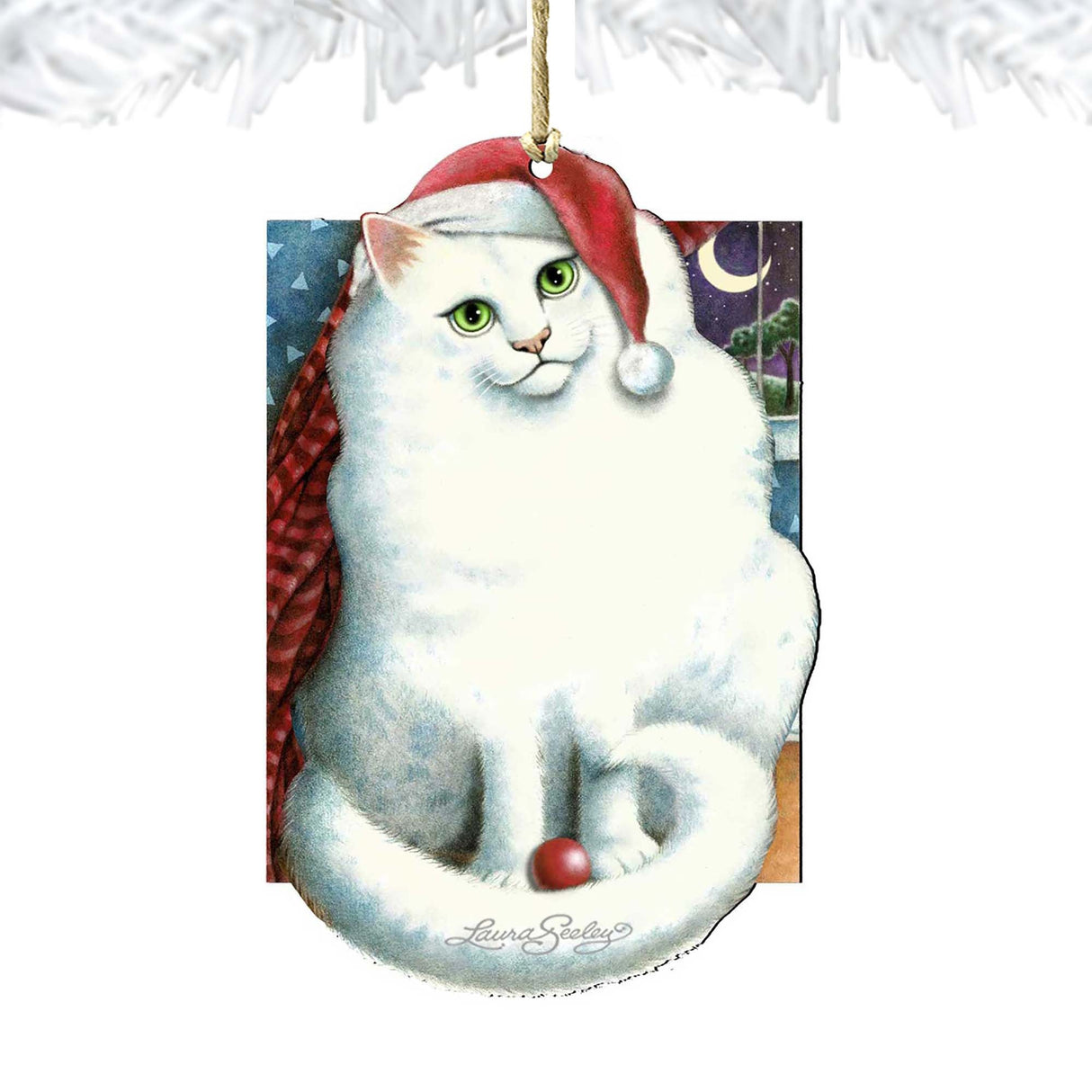 Marshmallow Santa Cat Wooden Ornaments Pets by Laura Seeley - Pets Dog and Cats Decor - 8512058-LS