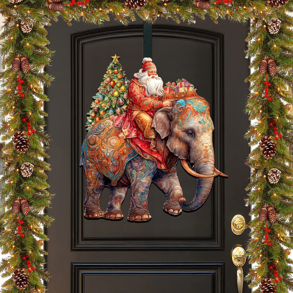 Decoración navideña para puerta con Papá Noel y elefante de G. Debrekht - Decoración navideña - 8611043-2H