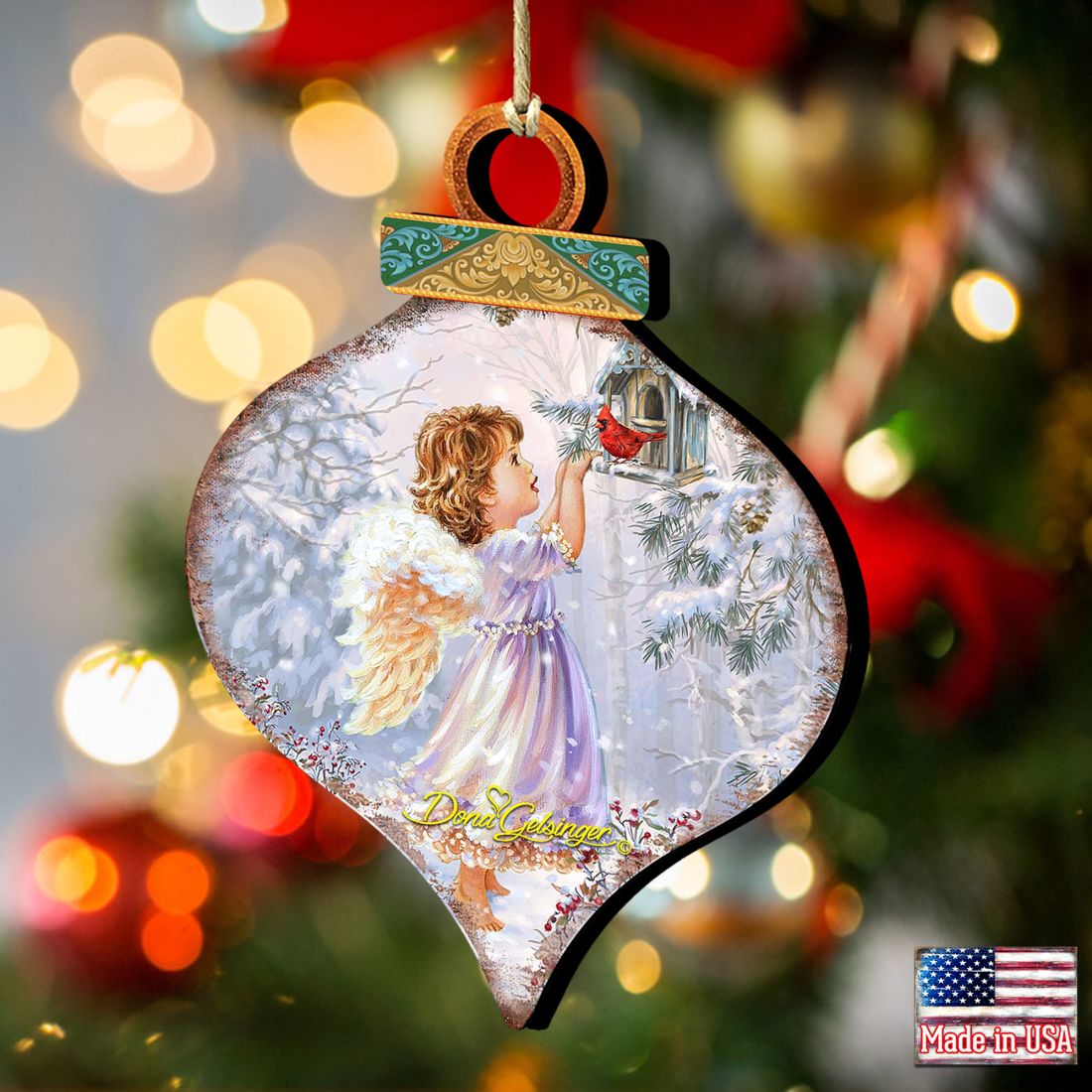 Red Robin Woodland Angel Wooden Ornaments by Gelsinger - Nativity Holiday Decor - 8031118-1622