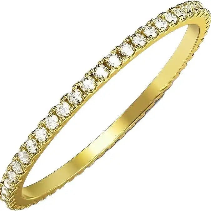 Glossy Trim Rhinestone Ring Titanium Steel - Lootquake