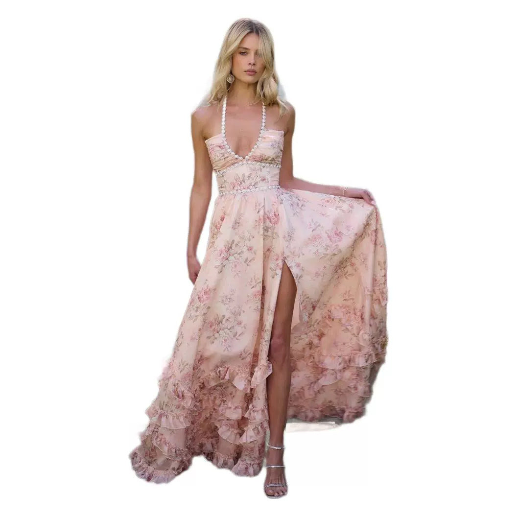 Falda de expansión ajustada estampada para vestido de tirantes de vacaciones