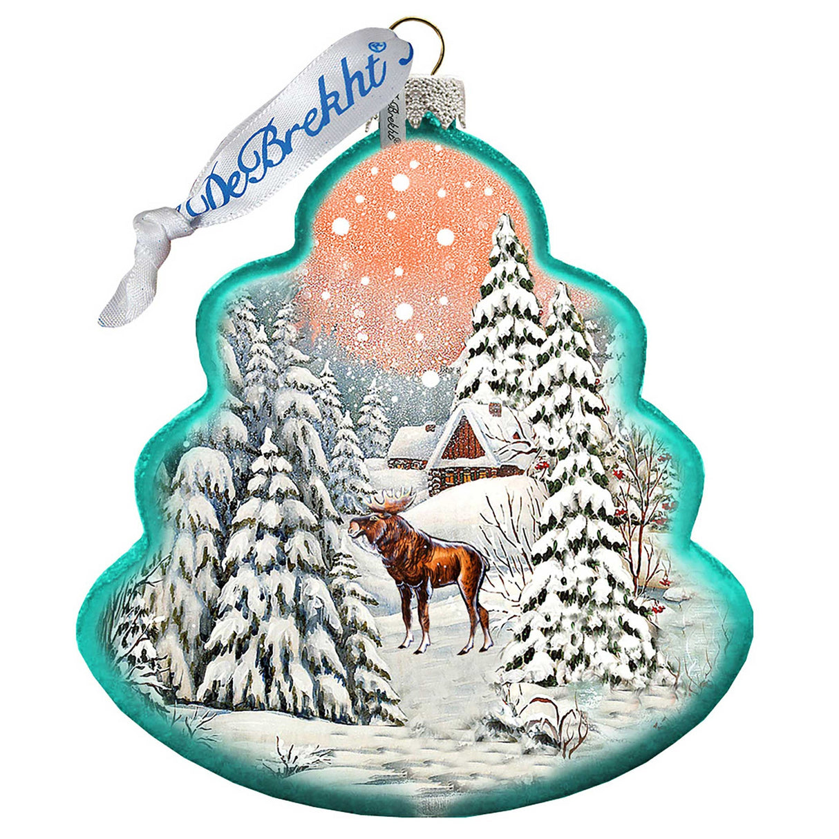 Winter Village with Moose Tree Glass Ornament by G. DeBrekht - Christmas Decor - 762-021