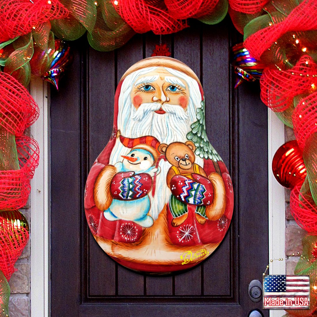 Decoración navideña para puerta con muñeco de Papá Noel de G. DeBrekht - Decoración navideña con muñeco de nieve de Papá Noel - 8115011H