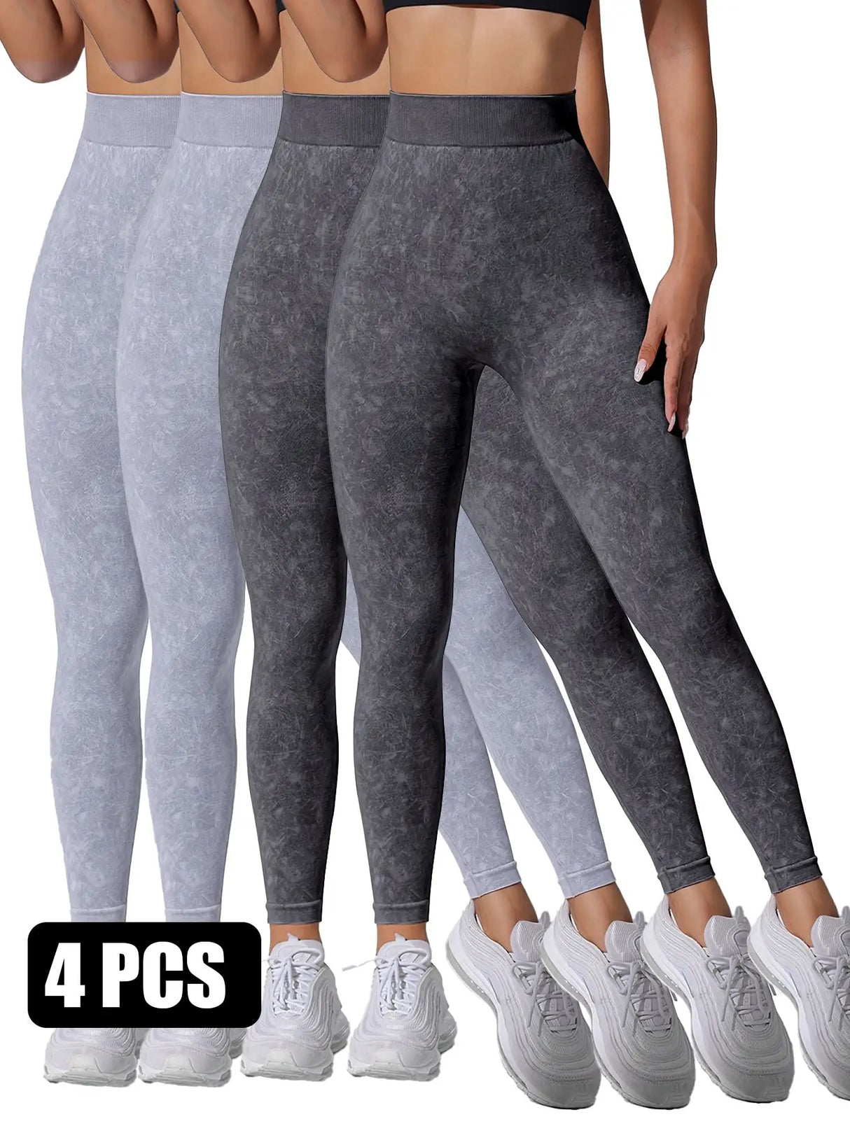 4 Pieces Scrunch Butt Lifting Workout V Back Leggings - Lootquake
