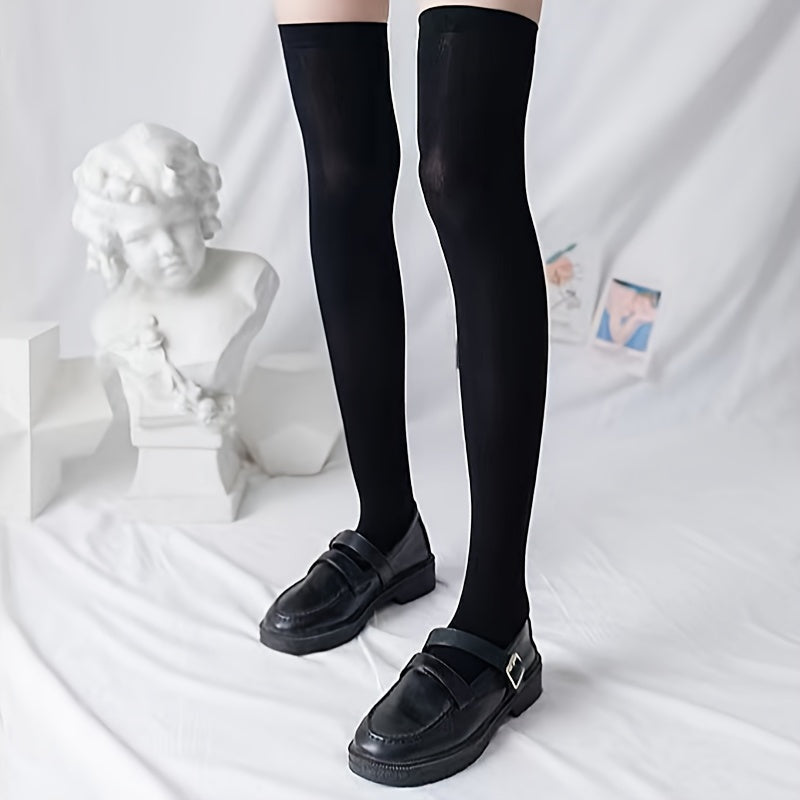 Elastic Solid Thigh High Socks, Japanese Style Over The Knee Socks, Women's Stockings & Hosiery