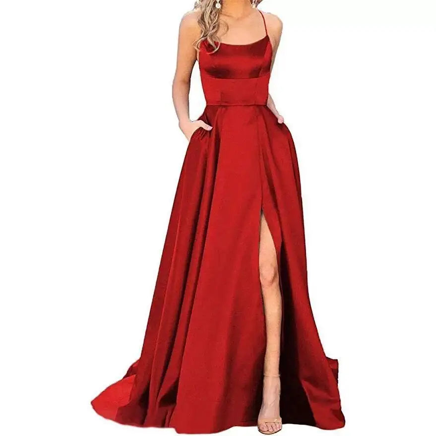 Solid Color Long Slimming And Shoulder Hollow Girlfriends Fashion Bridesmaid Party Dress - Lootquake