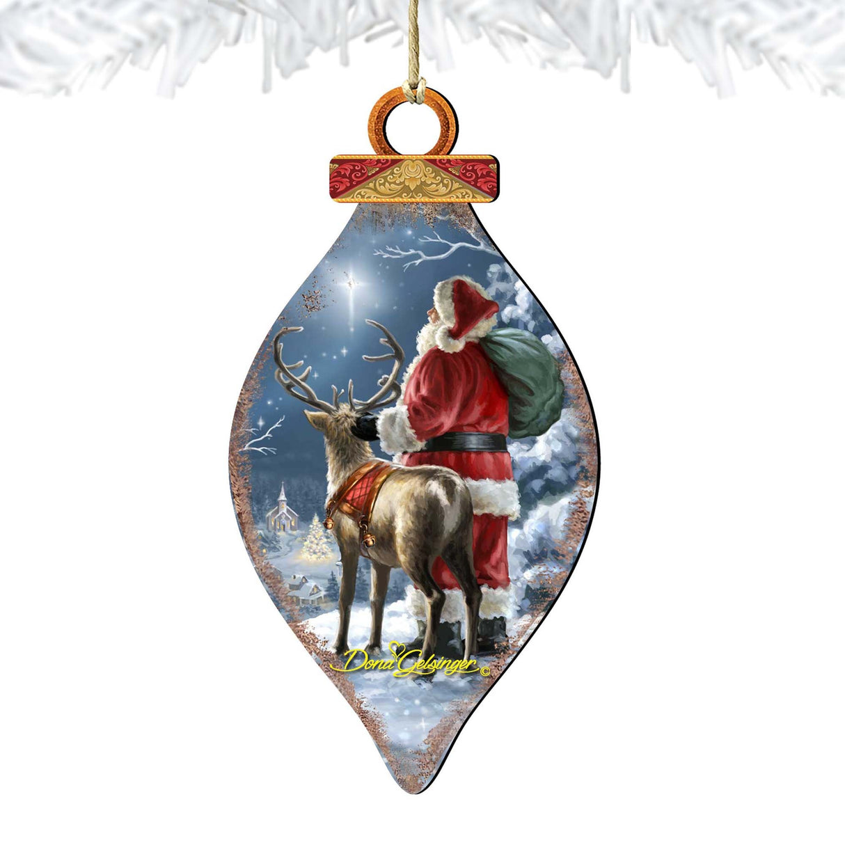 Starry Night Santa Cone Wooden Ornaments by Gelsinger - Christmas Santa Snowman Decor - 8041119-1713