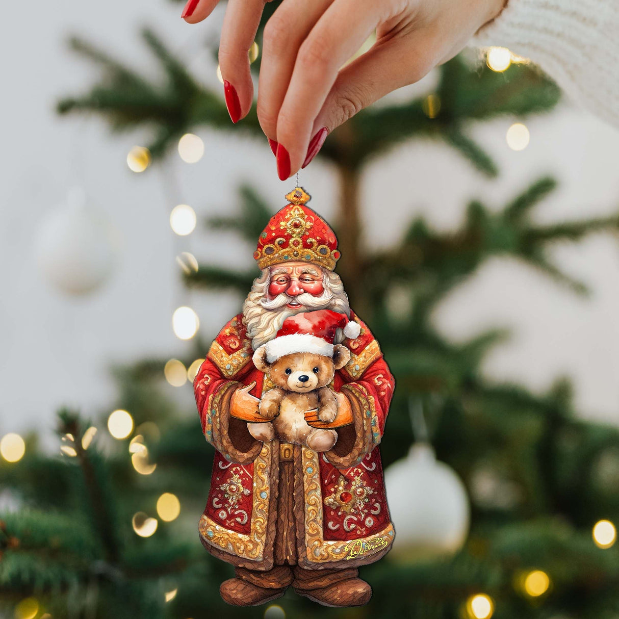 Adornos de madera con forma de osito de peluche de Papá Noel, de G. Debrekht - Decoración navideña de muñeco de nieve de Papá Noel - 8691415