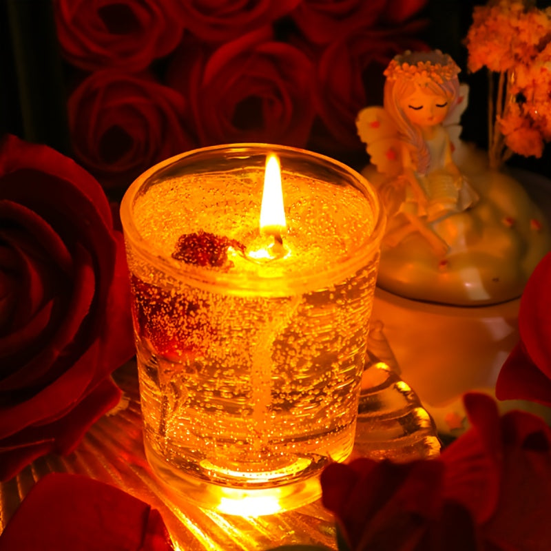 Vela perfumada de gelatina de rosa para aromaterapia, ambiente romántico, ideal para cumpleaños, San Valentín, aniversarios, Acción de Gracias y Navidad. 1 unidad, cera de soja en frasco de vidrio.