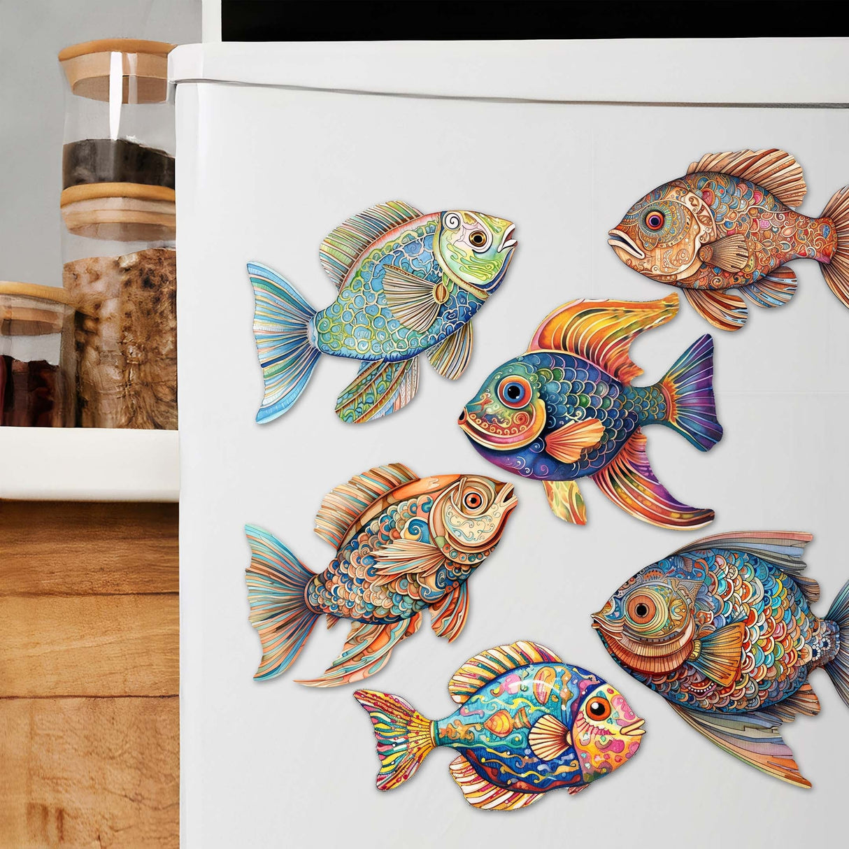 Coastal Fish Decorative Wooden Magnets Set of 6 by G. Debrekht - Coastal Decor - 8090034G-S6