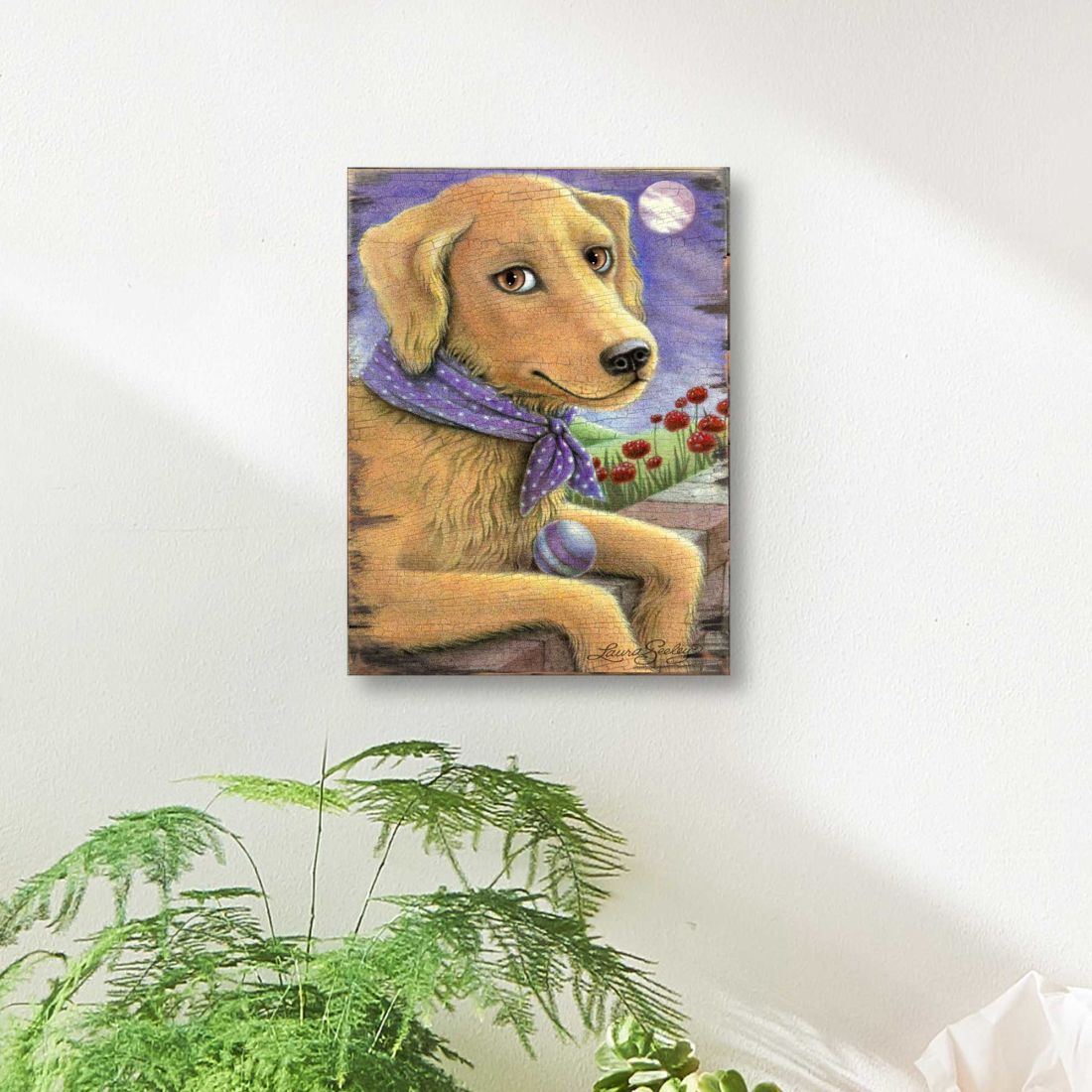 Flowers Fetch & Fun Wooden Wall Art by Laura Seeley - Pets Dog and Cats Decor - 8511111B