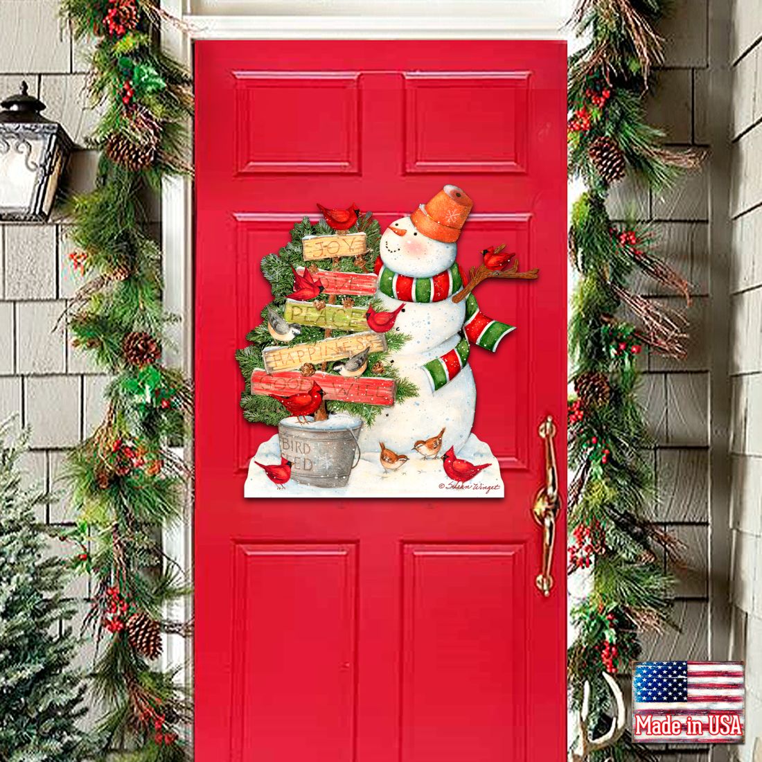 Joy Love and Peace Snowman Door Decor by Susan Winget - Christmas Santa Snowman Decor - 8471108H-SW
