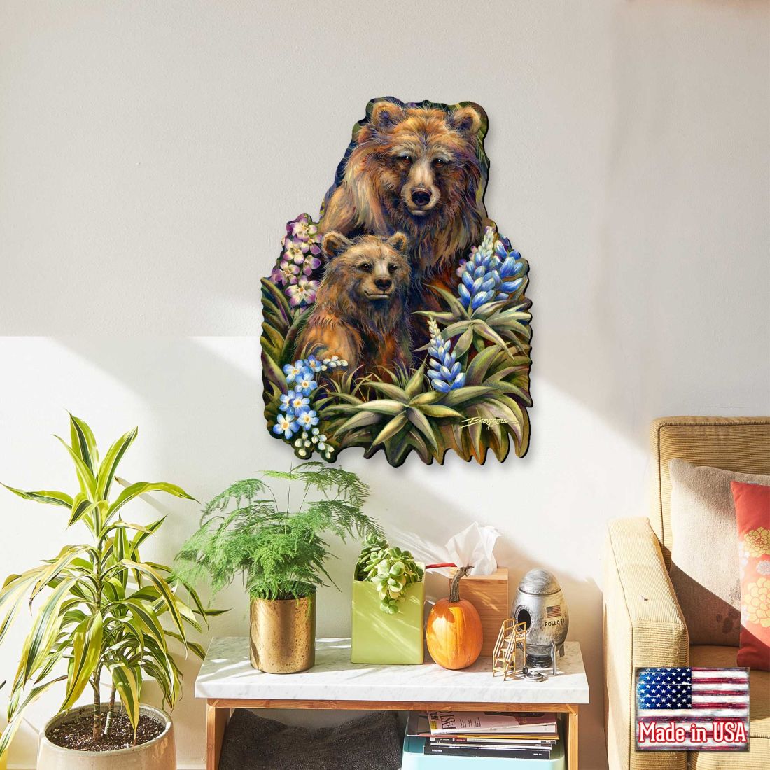 Grin & Bear it - Arte mural de madre y cachorro oso grizzly de J. Bergsma - Decoración navideña de vida silvestre - 8591947W-JB