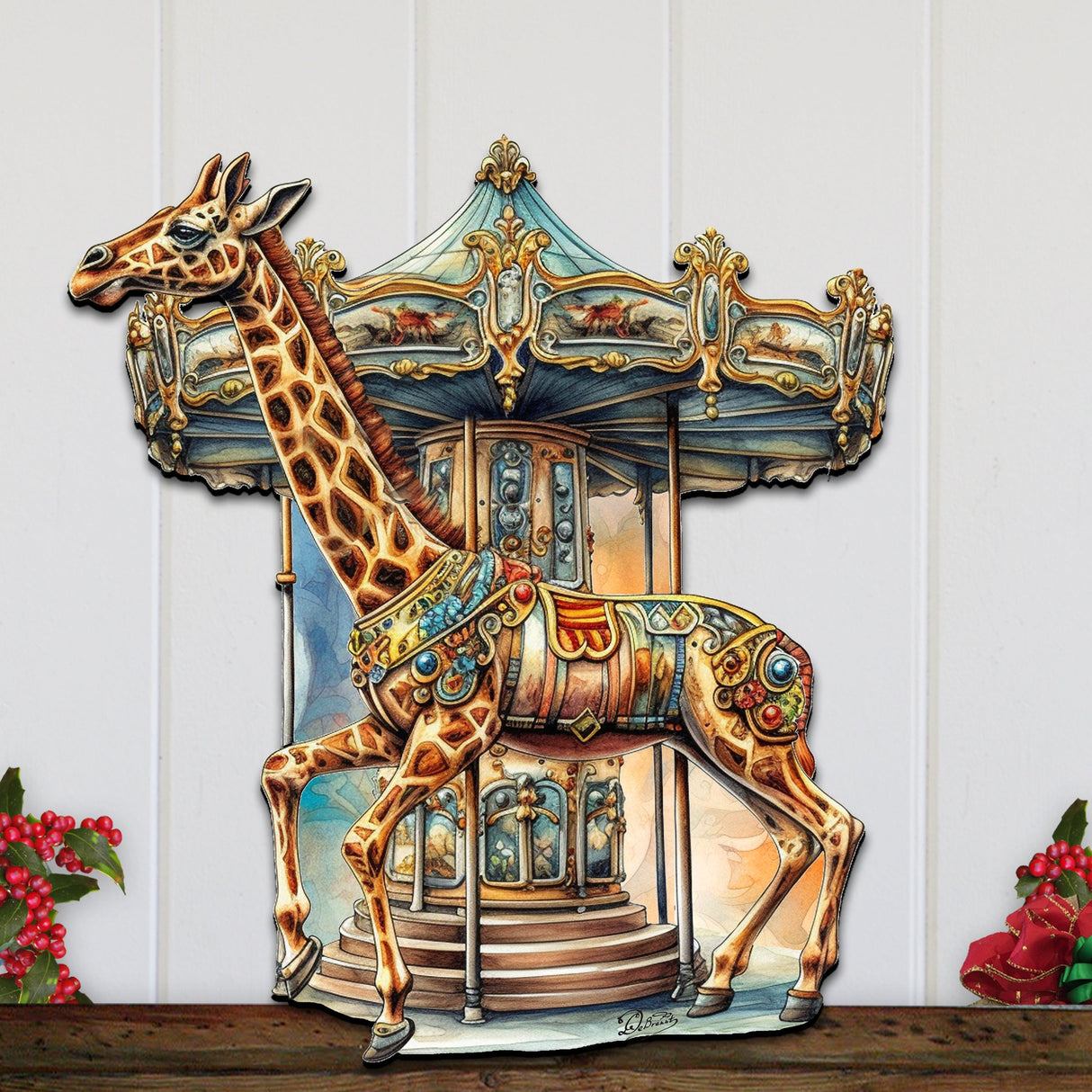 Carousel Giraffe Holiday Door Decor by G. Debrekht - Christmas Decor - 8611028H