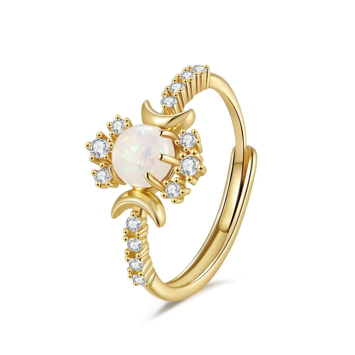 Platinum Round White Opal Glossy Double Moon Edge - Lootquake