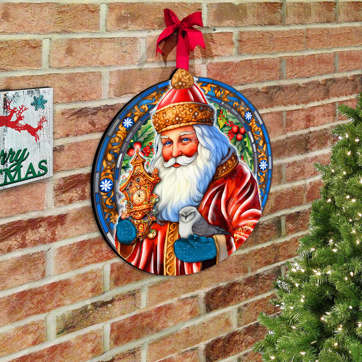 Decoración navideña para puerta de Papá Noel con reloj de G. Debrekht - Decoración de muñeco de nieve de Papá Noel - 8652818H