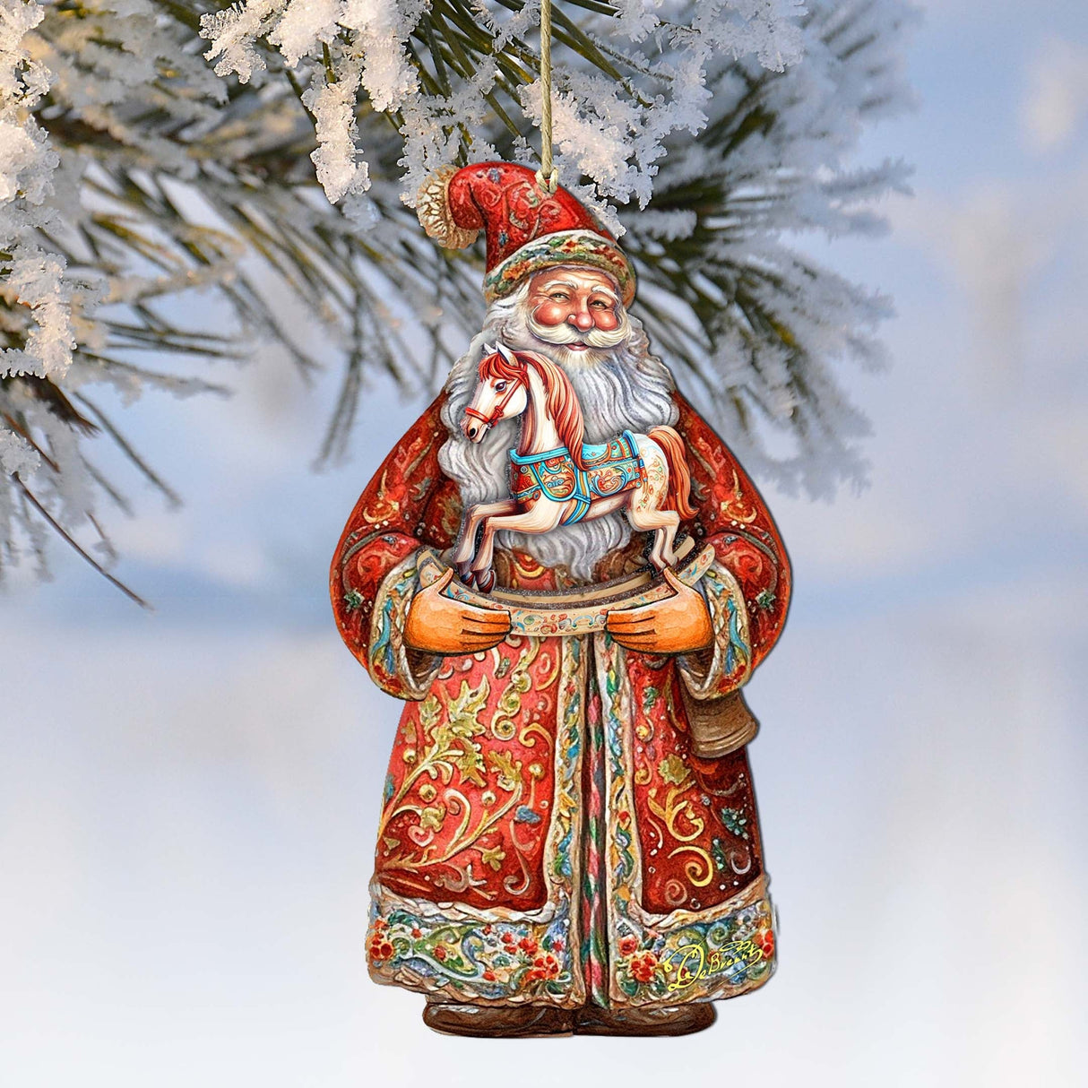 Adornos de madera con el nostálgico caballo mecedor de Papá Noel de G. Debrekht - Decoración navideña con muñeco de nieve de Papá Noel - 8691414