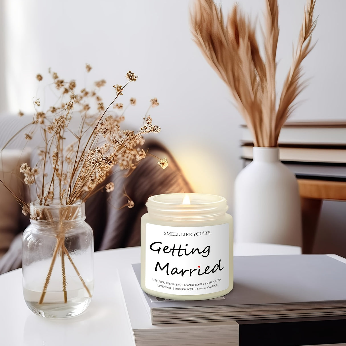 Lavender Bliss Bridal Shower Candle - 3.5oz Soy Wax Scented Candle with True Love & Happy Ever After Aroma, Ideal for Engagement, Bachelorette Party & Wedding Gifts, Infused with Lavender Essence, Wedding Favor Candle|Elegant