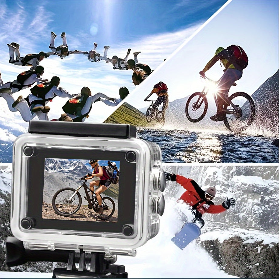 Cámara de acción 4K 30FPS de 12 MP - Cámara deportiva Full HD con conexión wifi - Cámara HD para ciclismo, buceo y exteriores con tarjeta de 32 GB