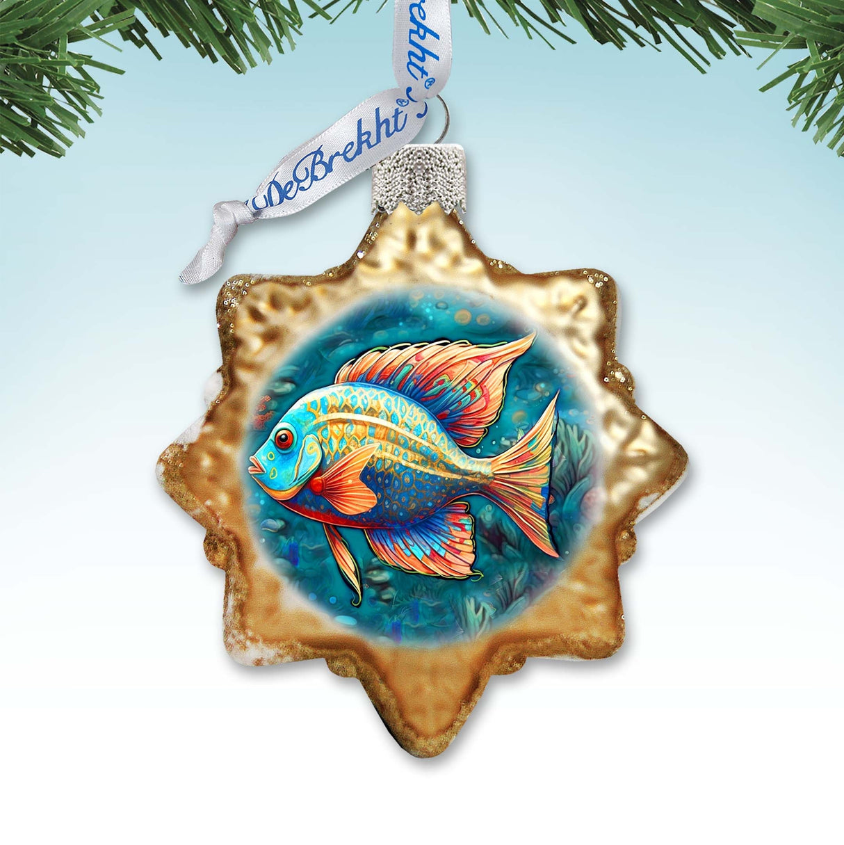 Holiday Coastal Ornament - Ocean Fish Keepsake Glass Ornaments by G. Debrekht - Coastal Holiday Decor - 777405