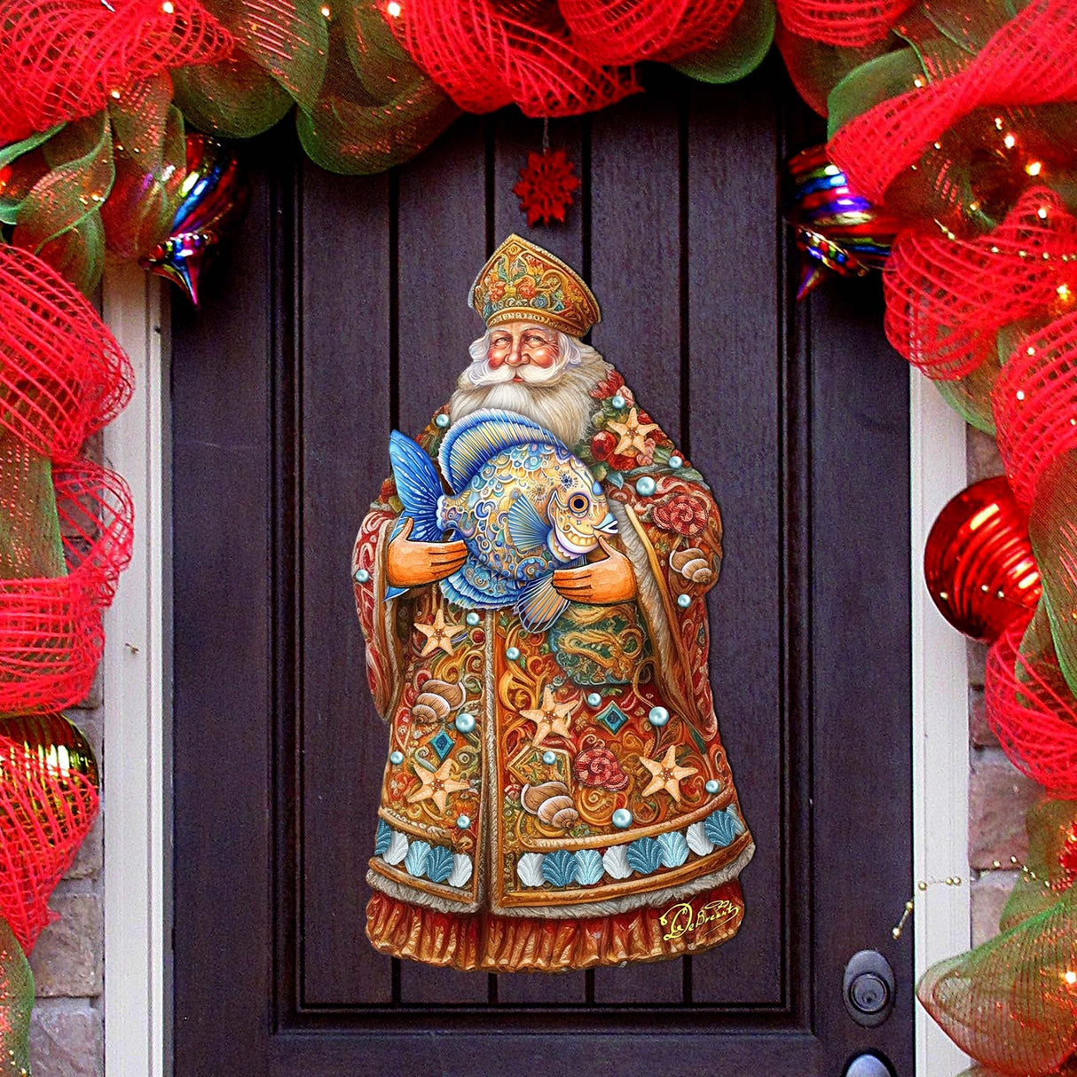 Decoración navideña para puerta con Papá Noel y pez de G. Debrekht - Decoración navideña con Papá Noel y muñeco de nieve - 8691411H
