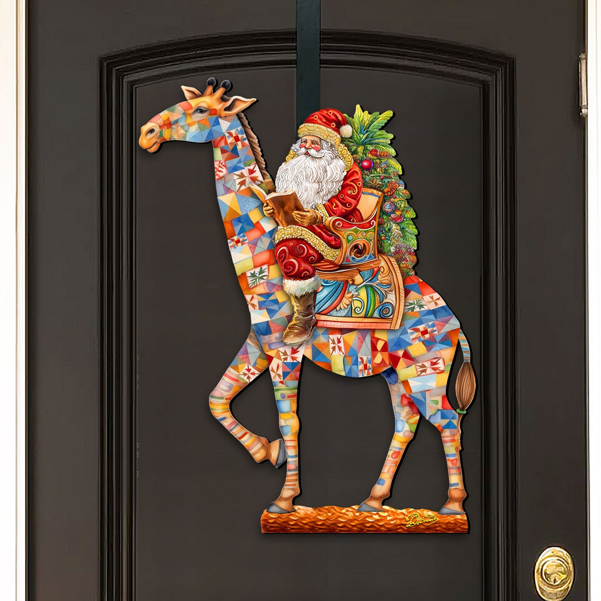 Decoración navideña para puerta "La aventura de la jirafa de Papá Noel" de G. Debrekht - Decoración de muñeco de nieve de Papá Noel - 8652803H
