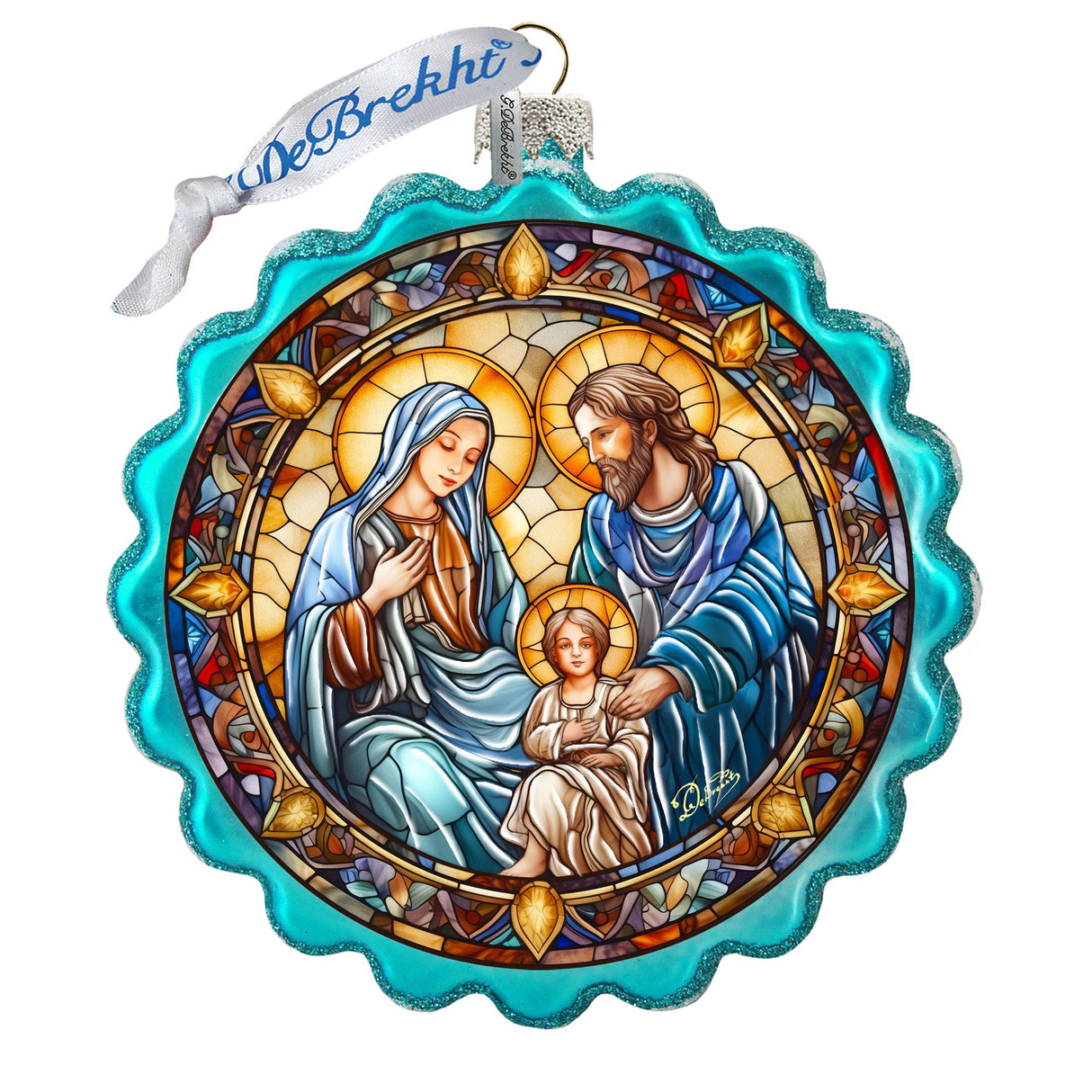 Family Love Classic Nativity Wreath Glass Ornament by G. Debrekht - Nativity Holiday Decor - 759-065