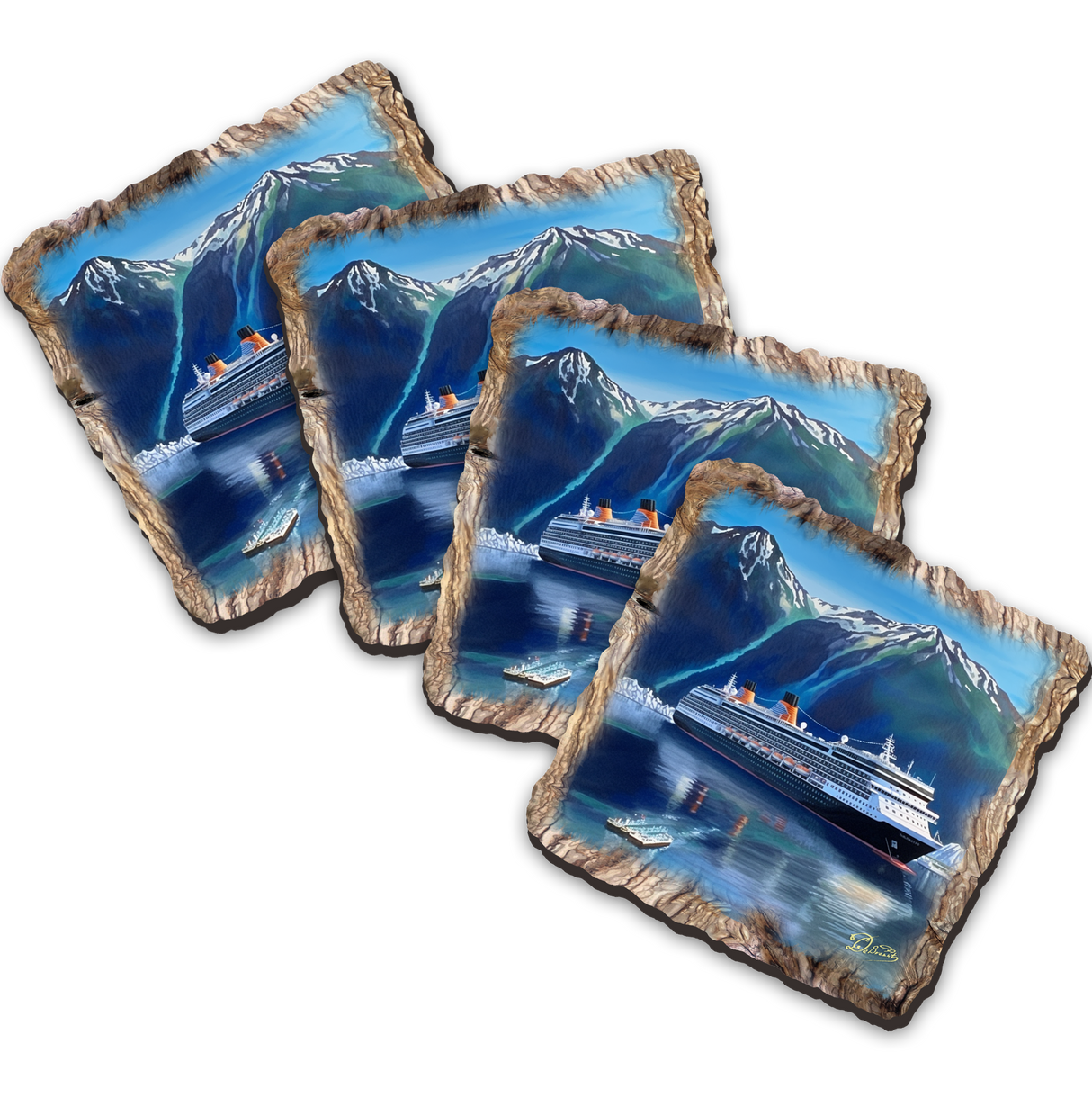 Cruise Ship Wooden Cork Coasters Gift Set of 4 by Nature Wonders Coastal Nature Wildlife Decor - 95392C-S4