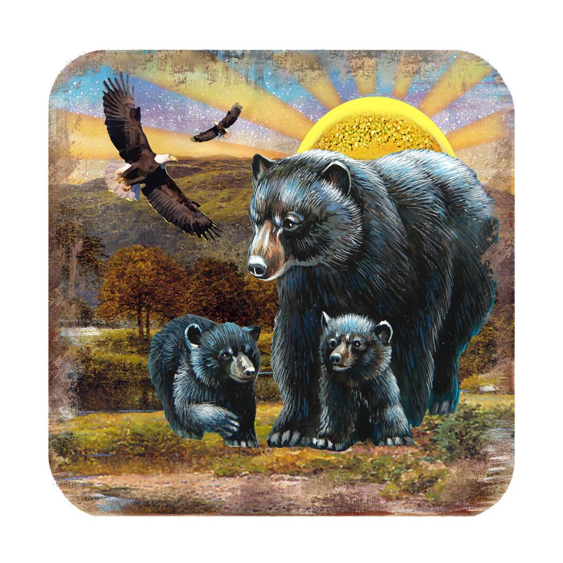 Bears Wooden Cork Coasters Gift Set of 4 by Nature Wonders - Nature Wildlife Decor - 95214C-S4