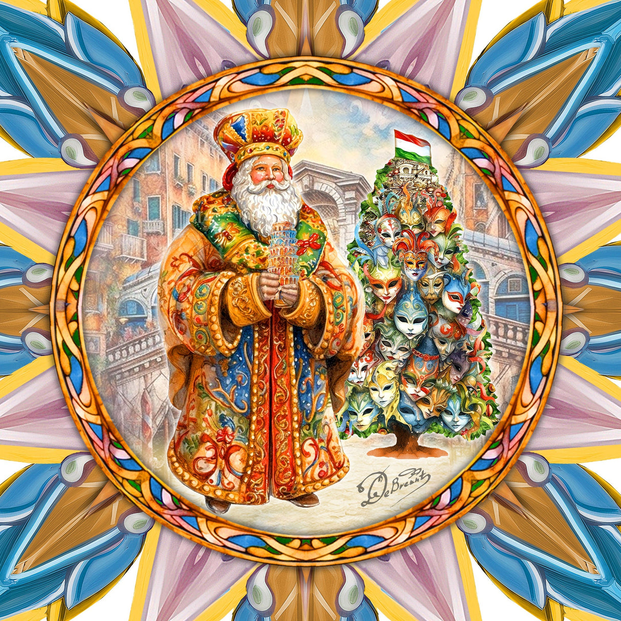 Italian-inspired Santa Tree Topper Wooden Decor by G. Debrekht - Santa Snowman Decor - 89522