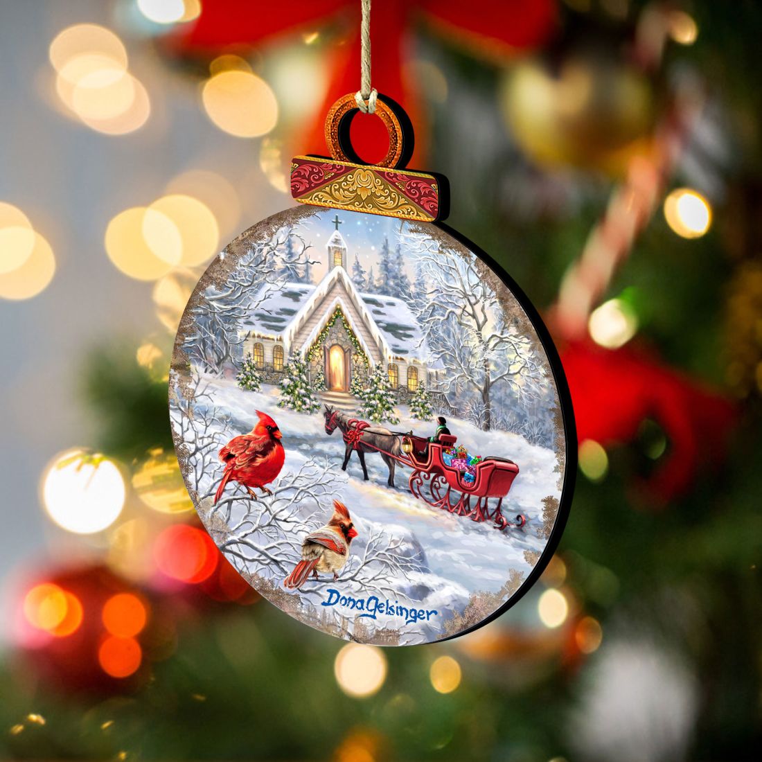 Adornos de madera con forma de trineo de Gelsinger - Decoración navideña - 8021129-DG