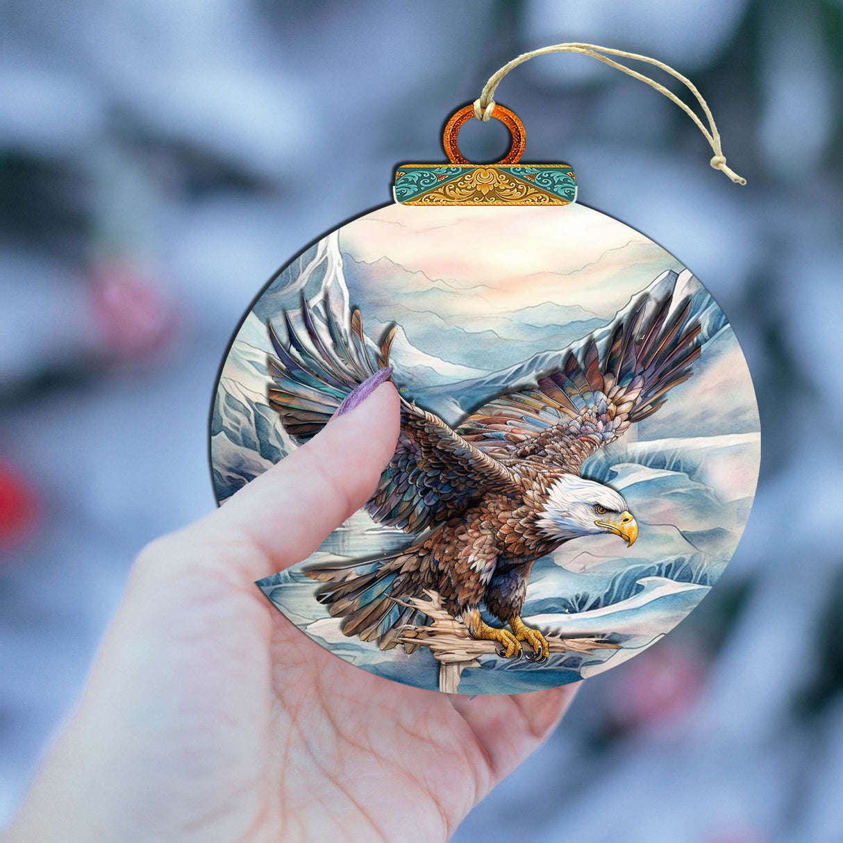 Bald Eagle in Alaska's Sky Wooden Ornaments by G.Debrekht - Wildlife Holiday Decor - 870064