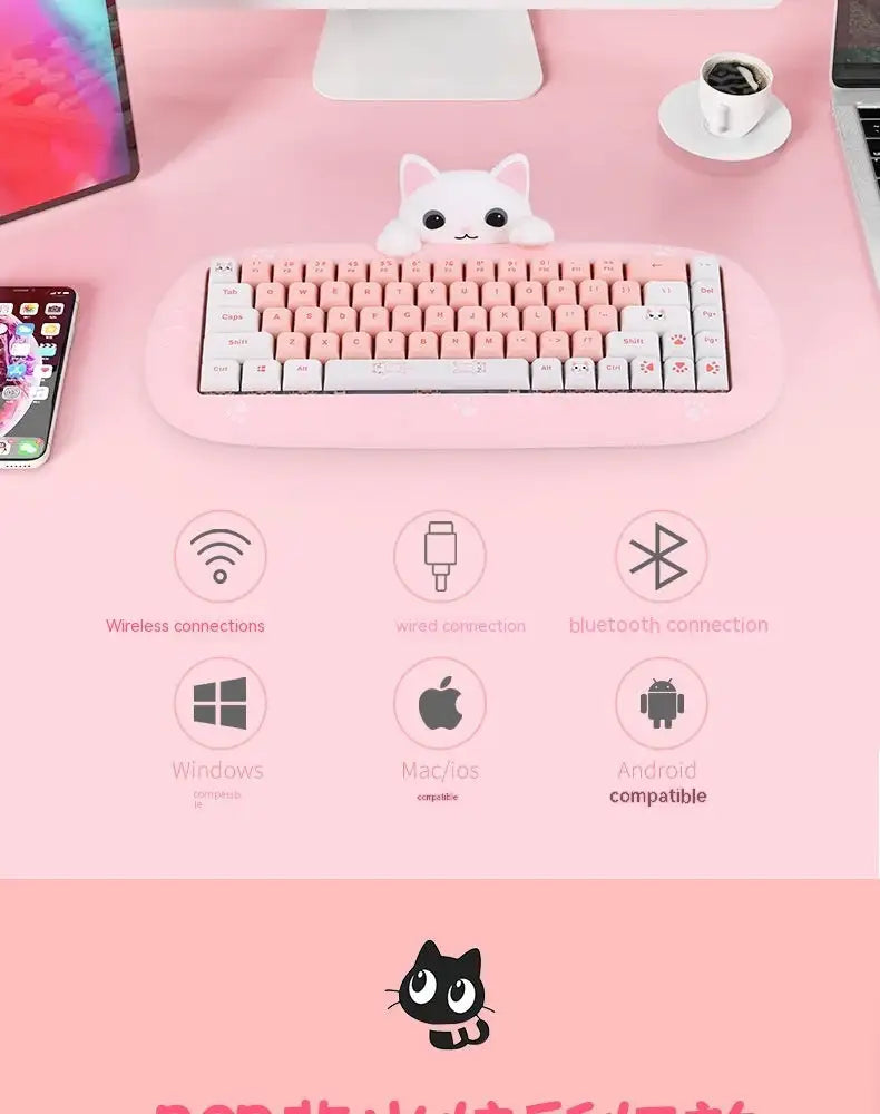 Wireless Bluetooth E-sports Games Cute Mini Office Mechanical Keyboard - Lootquake