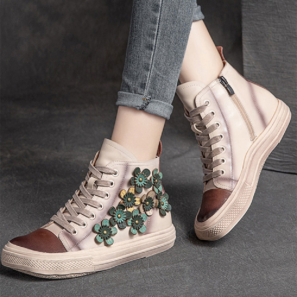 Chic Women's Contrast Flower High-Top Shoes