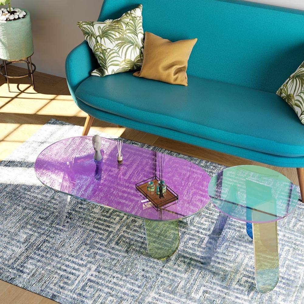 Acrylic Rainbow Color Coffee Table - Iridescent Modern Accent Table