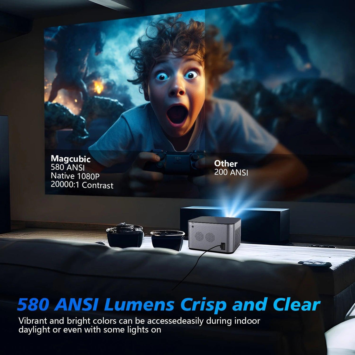 Magcubic 580 ANSI Lumens 4K Projector with Android 11 and WiFi 6