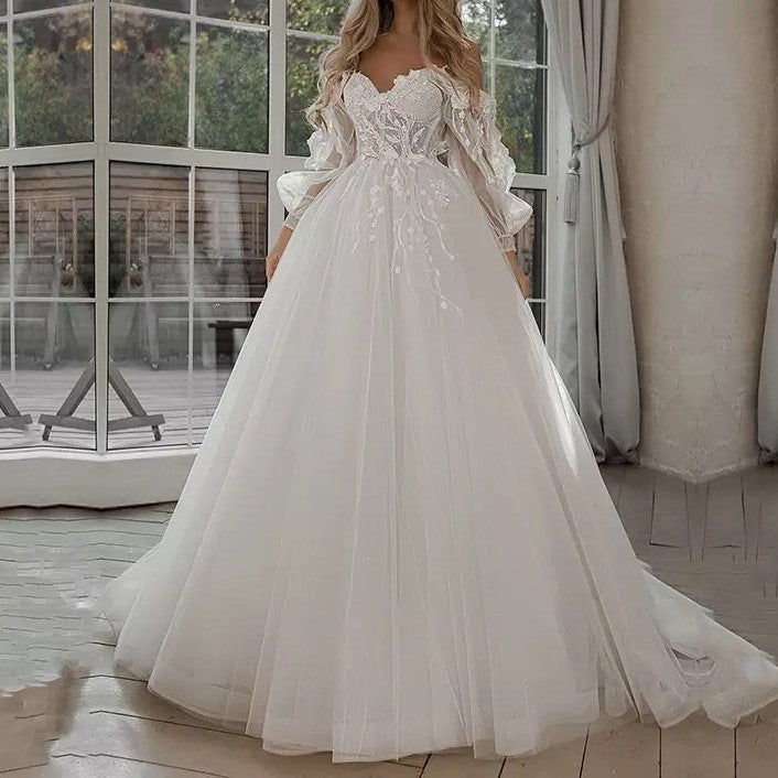 Boho Bride Puff Sleeve Off-Shoulder Wedding Gown