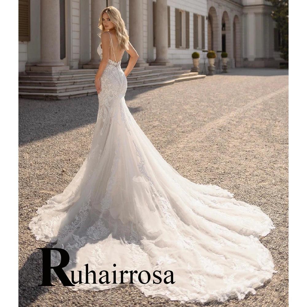 Customizable Mermaid Wedding Dress - Backless Beaded Bridal Gown with V-Neck