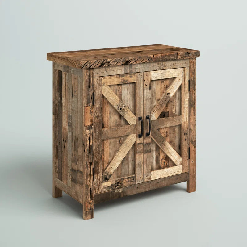 Solid Wood Rustic Industrial Accent Cabinet Dining Storage-4