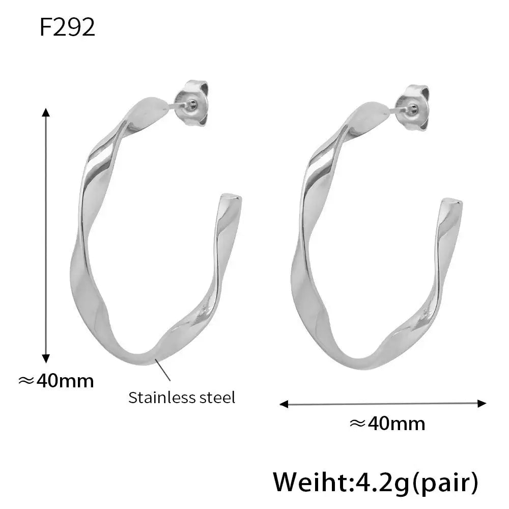 Stainless Steel 18K Real Gold C- Shaped Round Ring Earrings - Lootquake