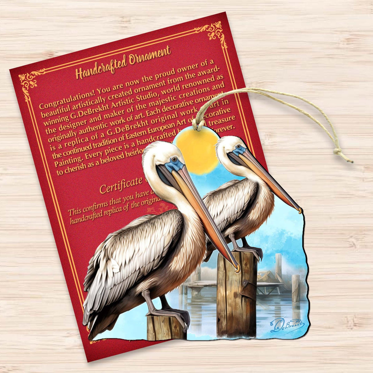 Beach Themed Ornaments - Pelicans Wooden Ornaments by G.Debrekht Coastal Holiday Decor - 8688195