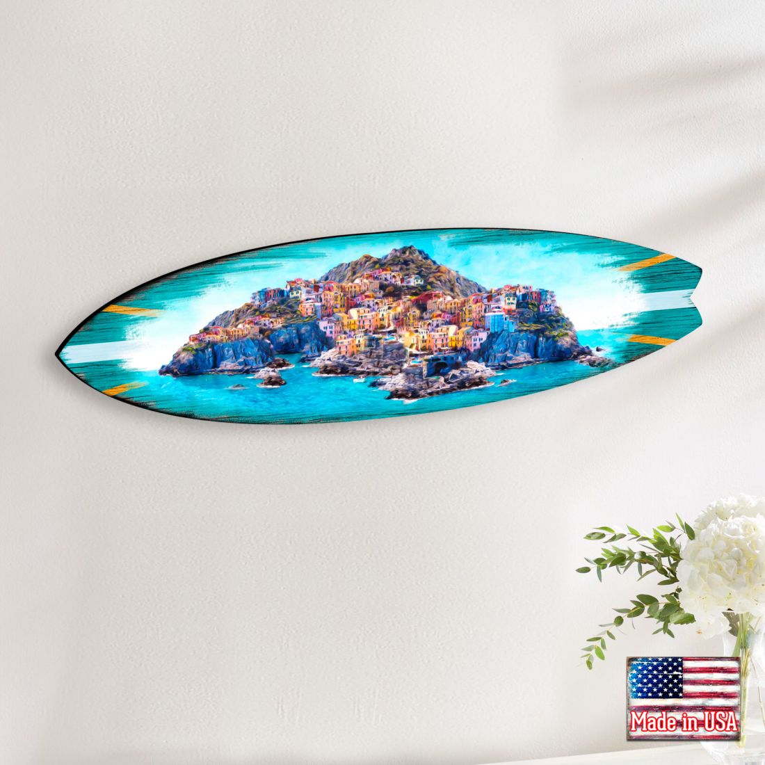 Island Surfboard Coastal Door Art by G. DeBrekht - Coastal Holiday Decor - 8490101HS