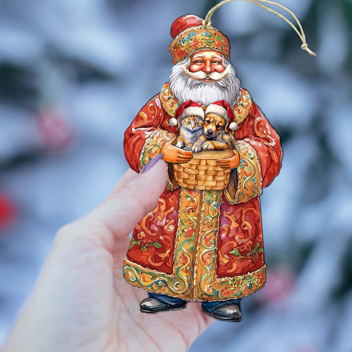 Mascotas navideñas con adornos de madera de Papá Noel de G. Debrekht - Decoración navideña de muñeco de nieve de Papá Noel - 8691406