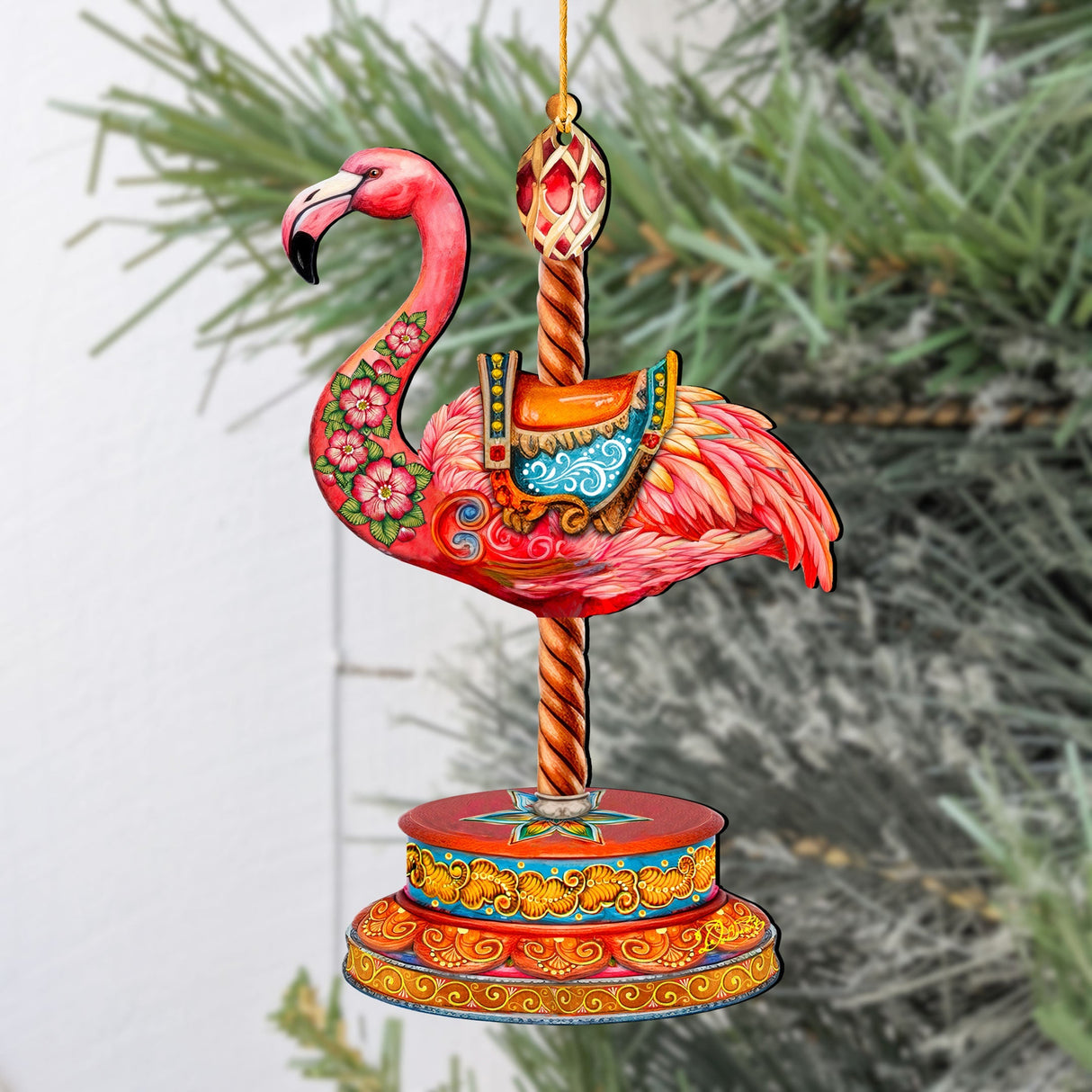 Adornos navideños de madera con carrusel de flamencos rosados de G. DeBrekht - Decoración navideña con carrusel - 8652752