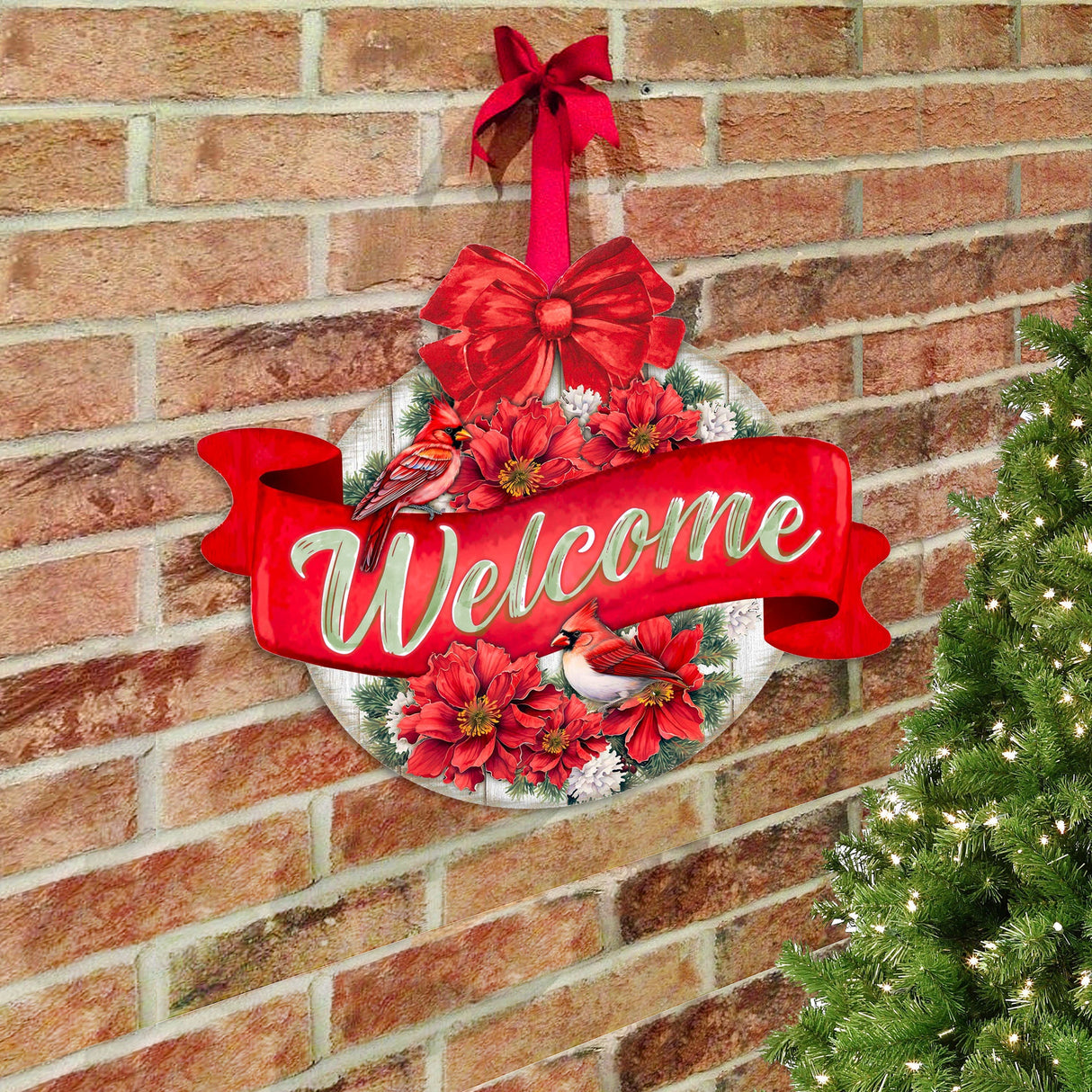 Christmas Wreath Welcome Sign Front door welcome sign Main entrance banner Welcome sign - Wooden front porch decor - 933117H