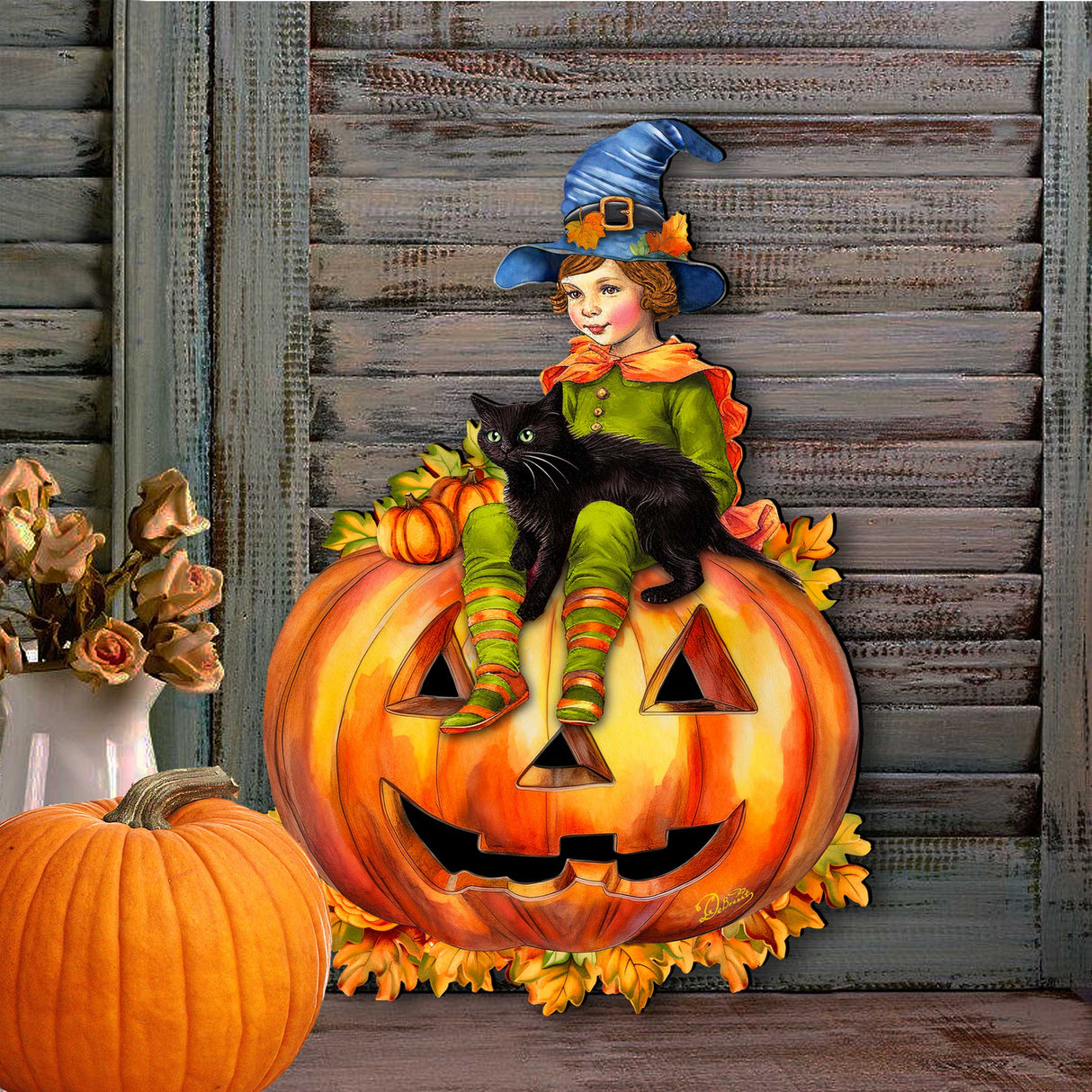Boy on Pumpkin Holiday Door Decor by G. DeBrekht - Halloween Decor - 8652795H