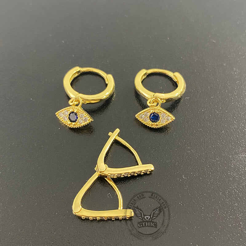 6 Pairs Gold Evil Eye Stainless Steel Earrings